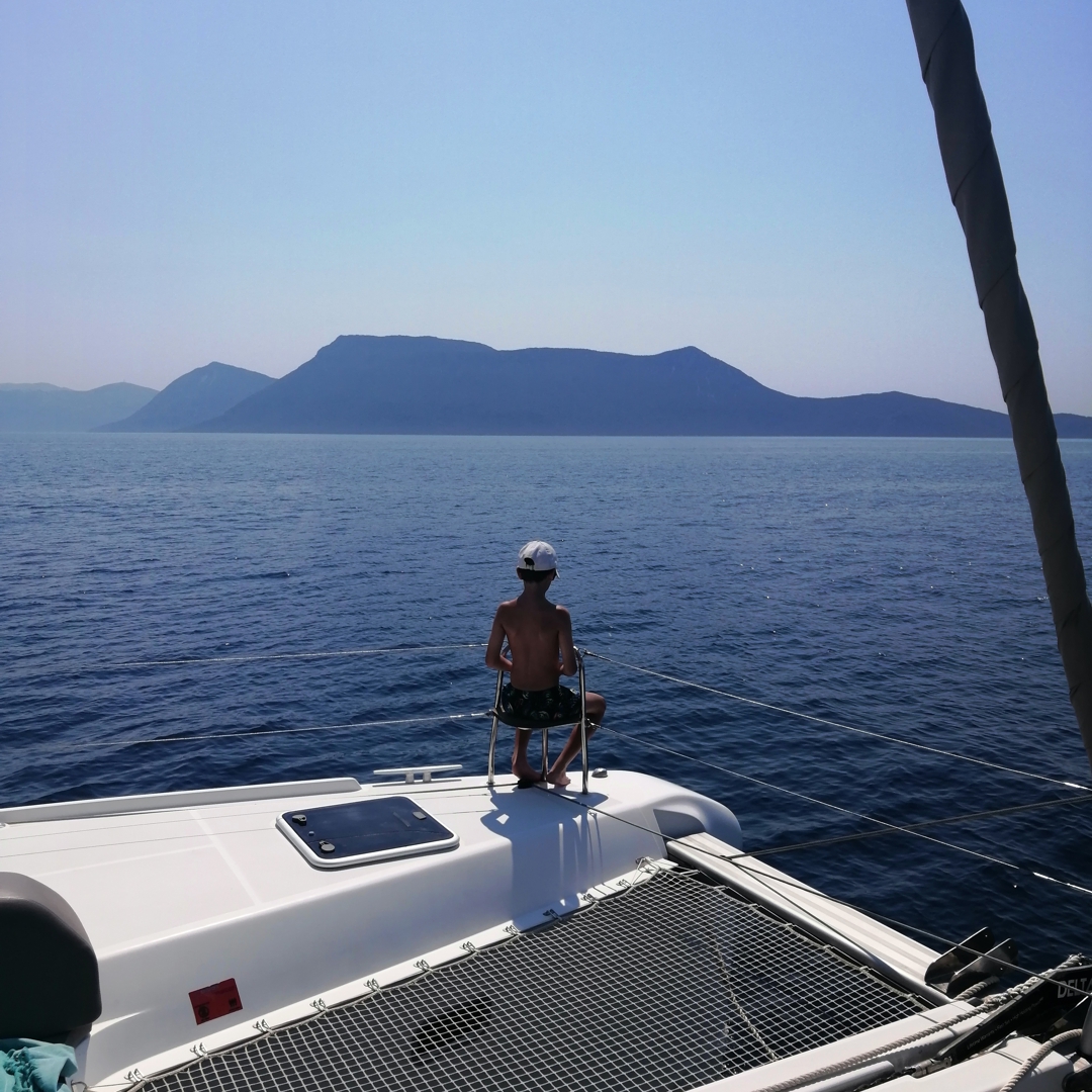 Enjoying the cruise on the catamaran.
