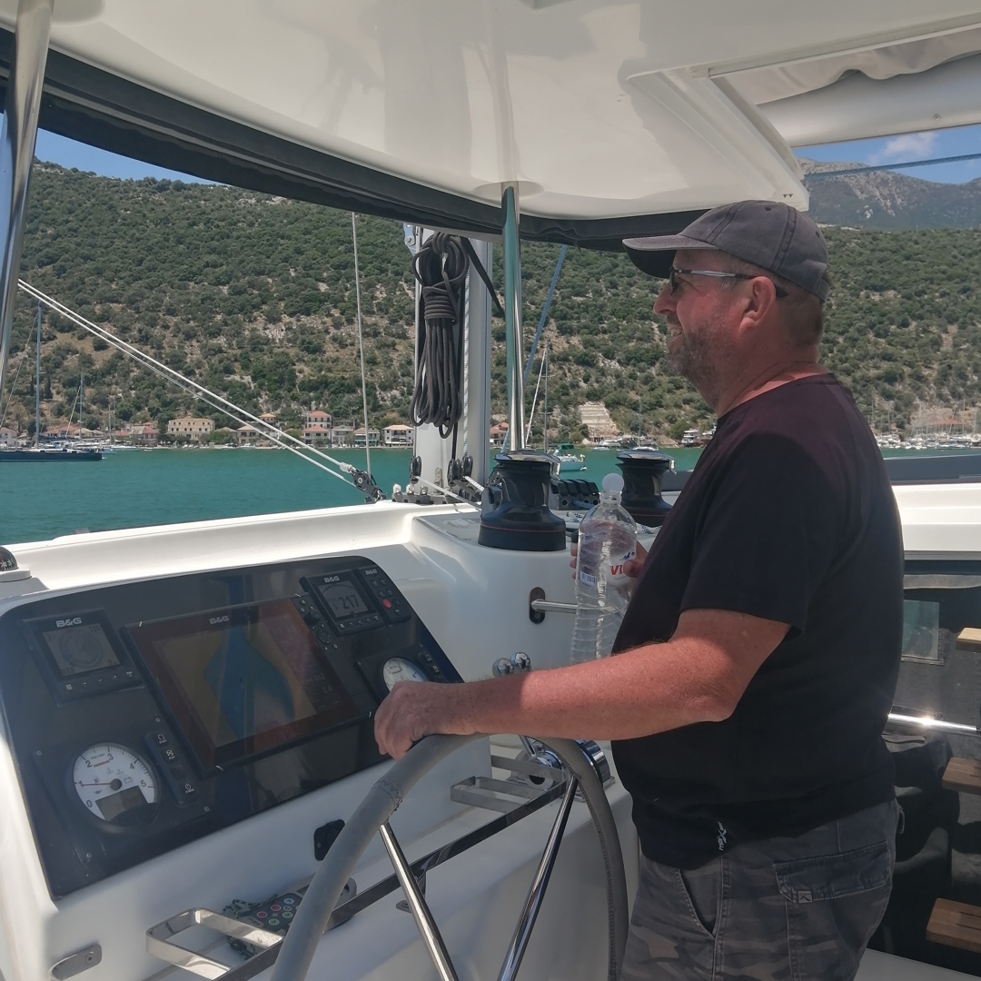 Catamaran JOY on the way to Ithaca Island.